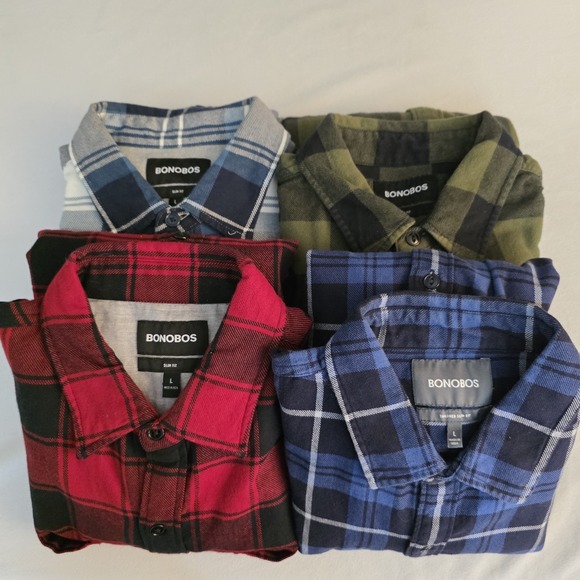 Lot‎ Of 4 Bonobos Men Flannel Shirt Slim Fit Plaid Button Up Outdoor Size Large